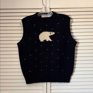 Vintage Robert Scott 100% Wool Sweater Vest Blue Polar Bear Knit Woven Winter